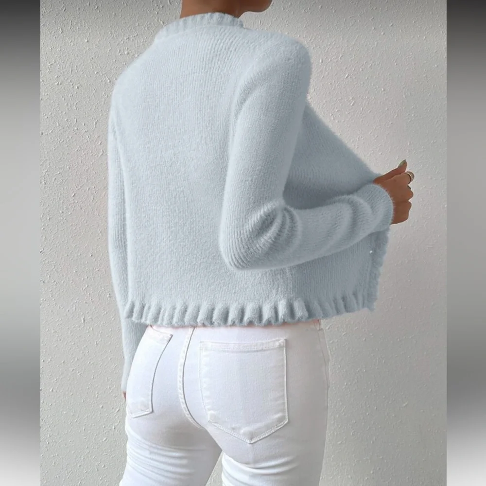 Soft Knit V-Neck Cardigan - Light Blue - Picture 3 of 7